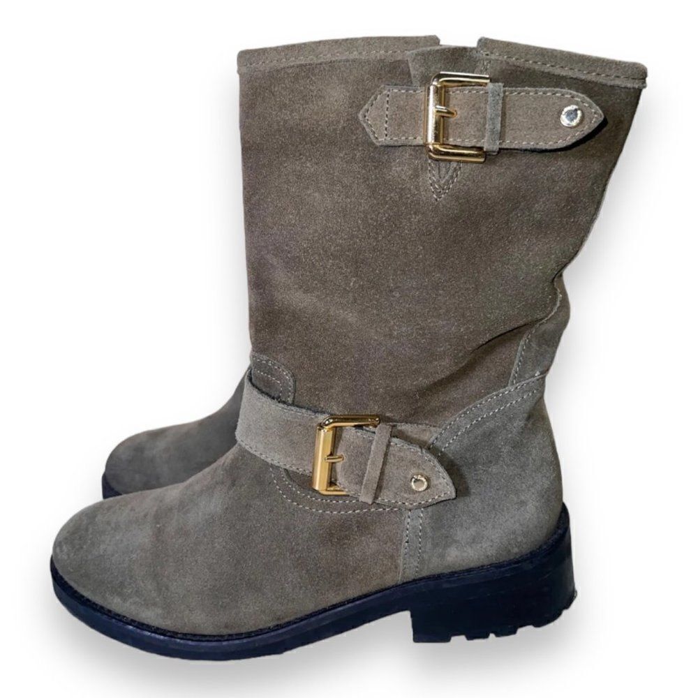 Kurt Geiger Raymond Biker Mid Calf Boots Brown Suede/Gold‎ Women's 7